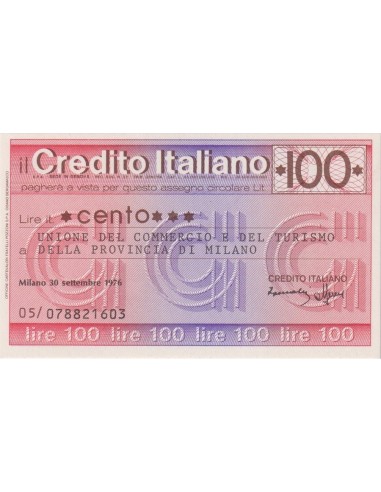 100 lire Unione del Commercio e Turismo della Prov. di Milano - 30.09.1976 - (CRIT44) FDS