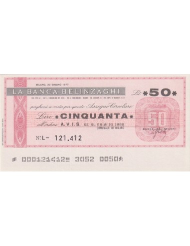 50 lire A.V.I.S. ass. vol. italiani del sangue - comune di MI - 30.06.1977 - (BBEL3) FDS