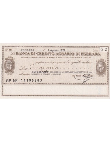 50 lire Autostrade Concess. e Costr. Autostr. S.p.A. - 04.08.1977 - (BCAF17) FDS