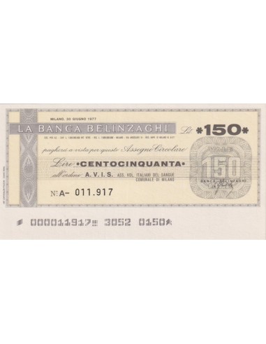 150 lire A.V.I.S. ass. vol. italiani del sangue - comune di MI - 30.06.1977 - (BBEL13) FDS