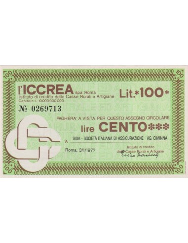 100 lire SIDA - SOCIETA' ITALIANA DI ASSICURAZIONE - 03.01.1977 - (ICCREA10) FDS