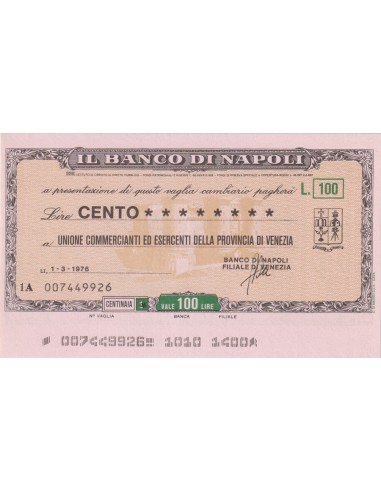 100 lire Unione Commercianti ed Esercenti Prov. di Venezia - 01.03.1976 - (BDN20) FDS