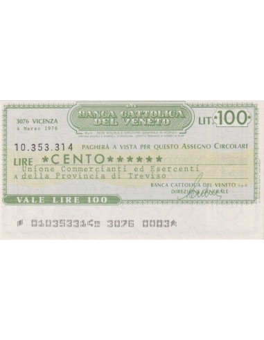 100 lire Unione Commercianti ed Esercenti Prov. Treviso - 04.03.1976 - (BCV2) FDS