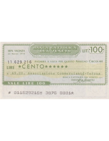 100 lire AS.CO. Associazione Commercianti - Verona - 10.03.1976 - (BCV3) FDS