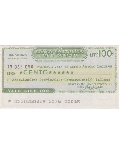 100 lire Associazione Provinciale Commercianti - Belluno - 16.03.1976 - (BCV11) FDS