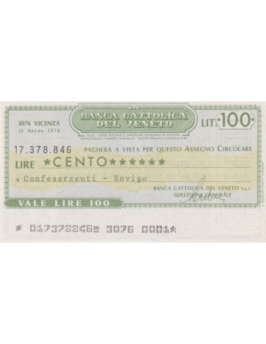 100 lire Confesercenti - Rovigo - 18.03.1976 - (BCV14) FDS