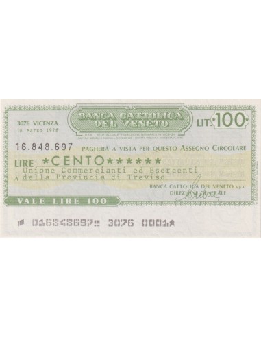 100 lire Unione Comm. ed Esercenti Prov. Treviso - 18.03.1976 - (BCV15) FDS