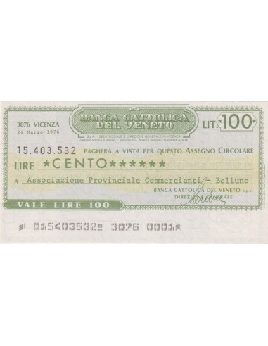 100 lire Associazione Provinciale Commercianti - Belluno - 24.03.1976 - (BCV23) FDS