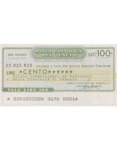 100 lire Unione Comm. ed Esercenti Prov. Venezia - 15.04.1976 - (BCV27) FDS