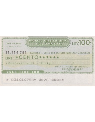 100 lire Confesercenti - Rovigo - 04.08.1976 - (BCV29) FDS