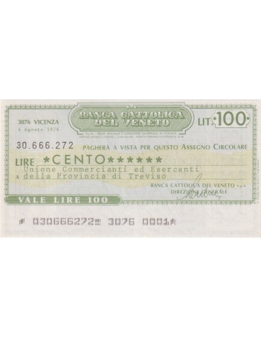 100 lire Unione Commercianti ed Esercenti Prov. Treviso - 04.08.1976 - (BCV30) FDS