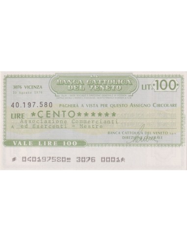 100 lire Ass. Comm. ed Esercenti - Mestre (senza filigrana) - 10.08.1976 - (BCV33) FDS