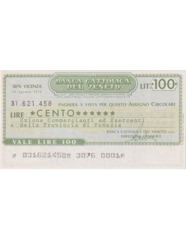 100 lire Un. Comm. ed Esercenti Prov. Venezia - 10.08.1976 - (BCV34) FDS