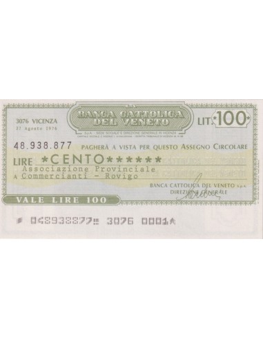 100 lire Associazione Provinciale Commercianti - Rovigo - 27.08.1976 - (BCV43) FDS