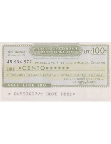 100 lire AS.CO. Associazione Commercianti - Verona - 27.08.1976 - (BCV45) FDS