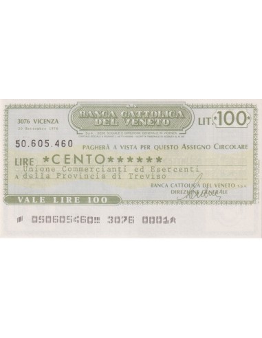 100 lire Unione Comm. ed Esercenti Prov. Treviso - 20.09.1976 - (BCV55) FDS