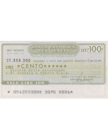 100 lire Società delle Autostrade di Venezia e Padova S.p.A - 20.09.1976 - (BCV56) FDS