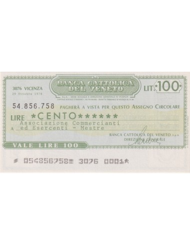 100 lire Ass. Commercianti  ed Esercenti - Mestre - 29.10.1976 - (BCV63) FDS