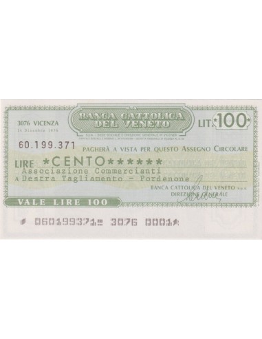 100 lire Ass. Comm. - Destra Tagliamento - Pordenone - 14.12.1976 - (BCV76) FDS