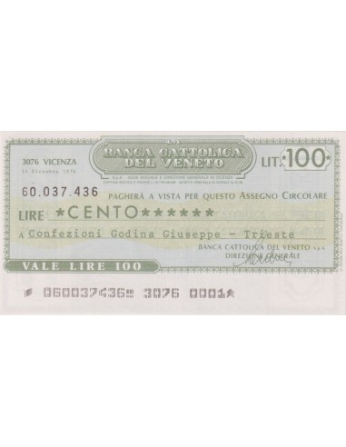 100 lire Confezioni Godina Giuseppe - Trieste - 14.12.1976 - (BCV77) FDS