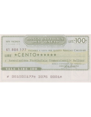 100 lire Associazione Provinciale Commercianti - Belluno - 17.12.1976 - (BCV79) FDS