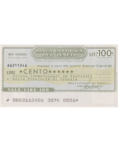 100 lire Unione Comm. ed Esercenti Prov. Venezia - 29.12.1976 - (BCV91) FDS