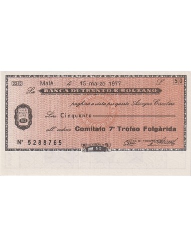 50 lire Comitato 7° Trofeo Folgarida - 15.03.1977 - (BTB23) FDS