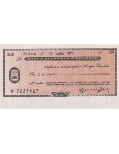 50 lire Unione del Commercio e Turismo Prov. di Bolzano - 20.07.1977 - (BTB25) FDS