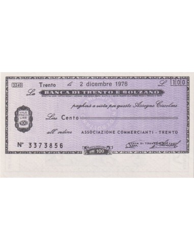 100 lire Associazione Commercianti - Trento - 02.12.1976 - (BTB32) FDS