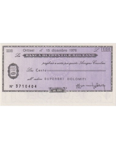 100 lire Superski Dolomiti - 15.12.1976 - (BTB34) FDS