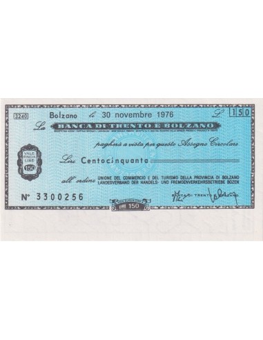 150 lire Unione Commercio e Turismo Prov. di Bolzano - 30.11.1976 - (BTB50) FDS