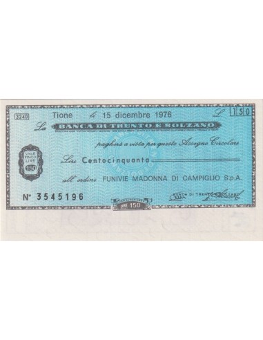 150 lire Funivie Madonna di Campiglio S.p.A. - 15.12.1976 - (BTB53) FDS