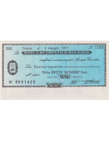 150 lire “Ditta Oreste Detassis” S.a.s. - 03.05.1977 - (BTB57) FDS