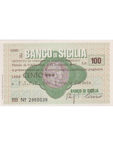 100 lire F.I.P.E. Sez. Prov.le Catania - 14.02.1977 - (BSIC66) FDS