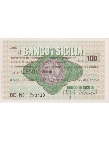 100 lire Ass. del Comm. e del Turismo della Prov. di Genova - 14.02.1977 - (BSIC71) FDS