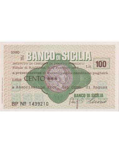 100 lire Associazione Prov. dei Comm. di Ragusa - 14.02.1977 - (BSIC81) FDS