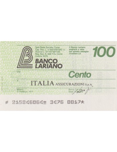 100 lire ITALIA Assicurazioni S.p.A. - 01.02.1977 - (BLAR3) FDS