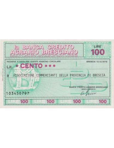 100 lire Associazione Commercianti  della Provincia di Brescia - 13.12.1976 - (BCAB8) FDS