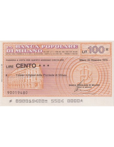 100 lire Unione Artigiani della Provincia di Milano - 20.12.1976 - (BPM12) FDS