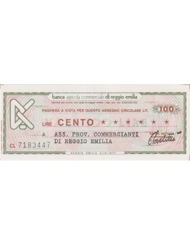 100 lire Ass. Prov. Commercianti di Reggio Emilia - 03.10.1977 - (BCRE7) FDS