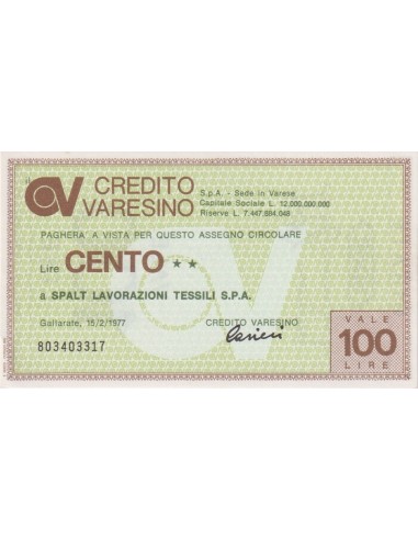 100 lire Spalt Lavorazioni Tessili S.p.A. - 15.02.1977 - (CRVA4) FDS