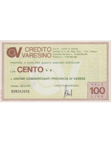 100 lire Unione Commercianti Provincia di Varese - 28.06.1977 - (CRVA12) FDS