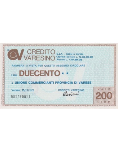 200 lire Unione Commercianti Provincia di Varese - 15.11.1976 - (CRVA24) FDS