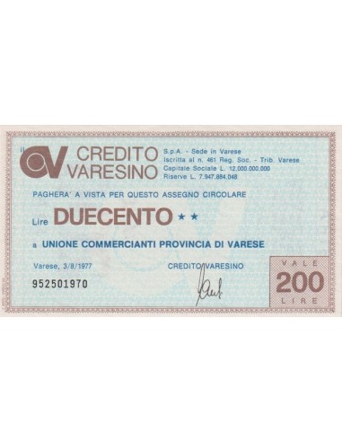 200 lire Unione Commercianti Provincia di Varese - 03.08.1977 - (CRVA26) FDS