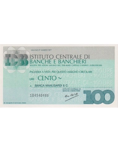 100 lire  Banca Manusardi & C. - 17.03.1977 - (ICBB19) FDS