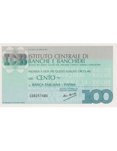 100 lire Banca Emiliana - Parma - 30.04.1977 - (ICBB27) FDS