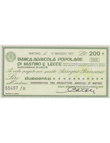 200 lire Coop. tra Produttori Agricoli di Matino - 11.05.77 - (BPML4) FDS