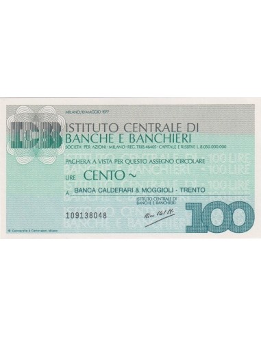 100 lire Banca Calderari & Moggioli - Trento - 10.05.1977 - (ICBB32) FDS