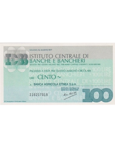 100 lire Banca Agricola Etnea S.p.A. - 16.08.1977 - (ICBB65) FDS