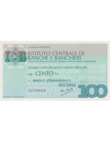 100 lire Banca C. Steinhauslin & C. - 16.08.1977 - (ICBB66) FDS